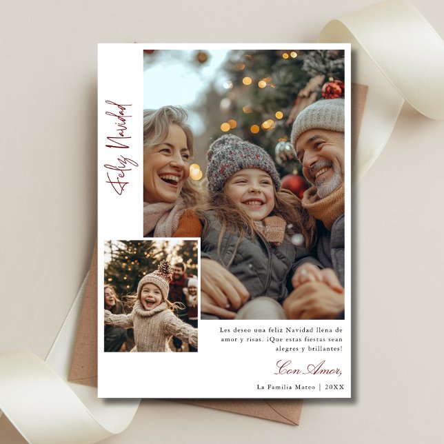 Elegant Calligraphy Feliz Navidad Christmas Photo Holiday Card (Creator Uploaded)