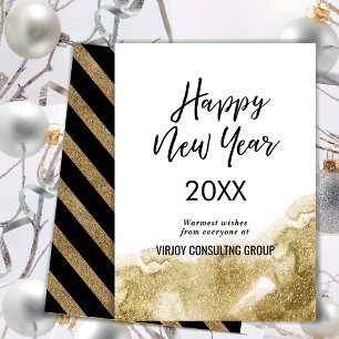 Elegant Calligraphy Festive Gold Glitter Corporate Holiday Card