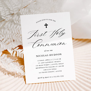 Elegant Calligraphy   First Holy Communion Invitation