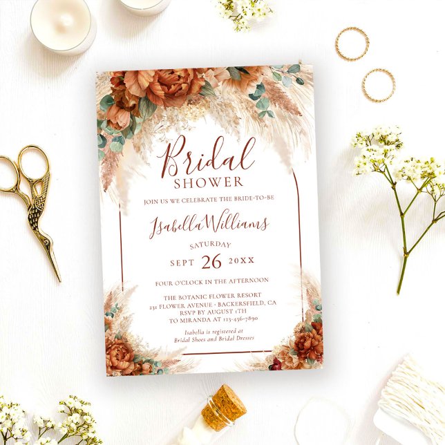 Elegant Calligraphy Floral Boho Bridal Shower Invitation (Creator Uploaded)