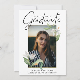 Elegant Calligraphy Floral Graduation Photo Announcement