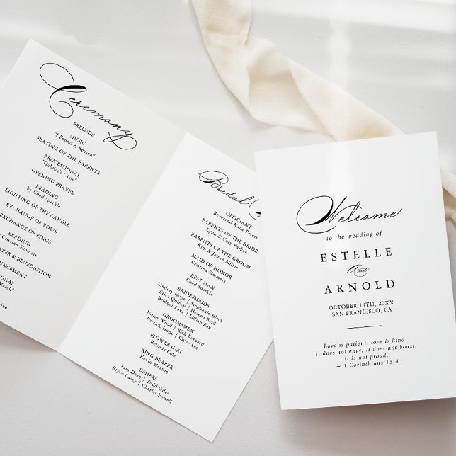 Elegant Calligraphy Folded Wedding Program (Creator Uploaded)