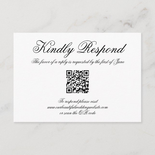 Elegant Calligraphy Formal QR Code Wedding RSVP Card (Front)