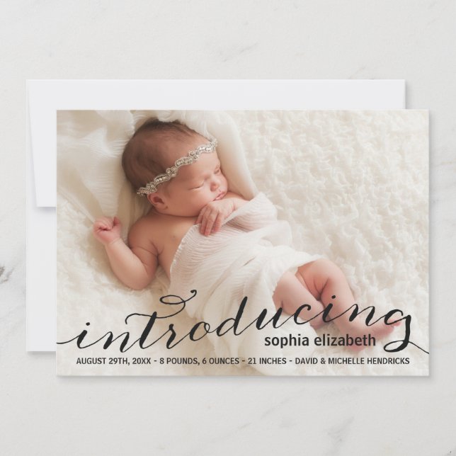 Elegant Calligraphy Full Photo Birth Announcement (Front)