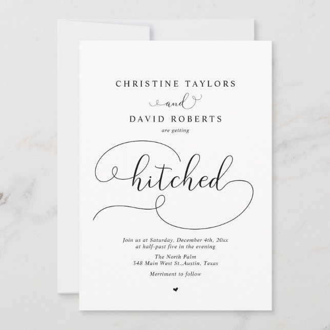 Elegant Calligraphy, Getting Hitched Invitation (Front)