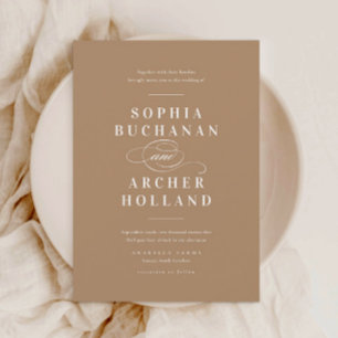 Elegant Calligraphy Gold and White Wedding Invitation