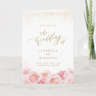 Elegant calligraphy gold & blush floral wedding program