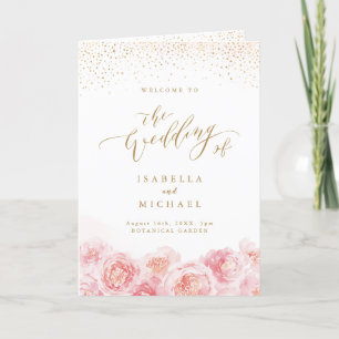 Elegant calligraphy gold & blush floral wedding program