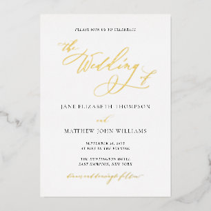 Elegant Calligraphy Gold Foil Wedding Invitation