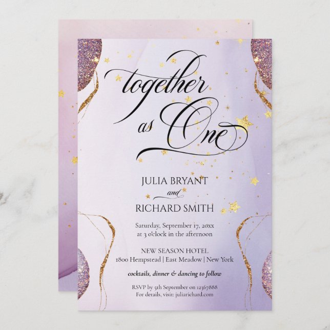 Elegant Calligraphy Gold Glitter Amethyst Modern I Invitation (Front/Back)