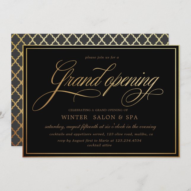 elegant calligraphy gold Grand Opening Invitation (Front/Back)