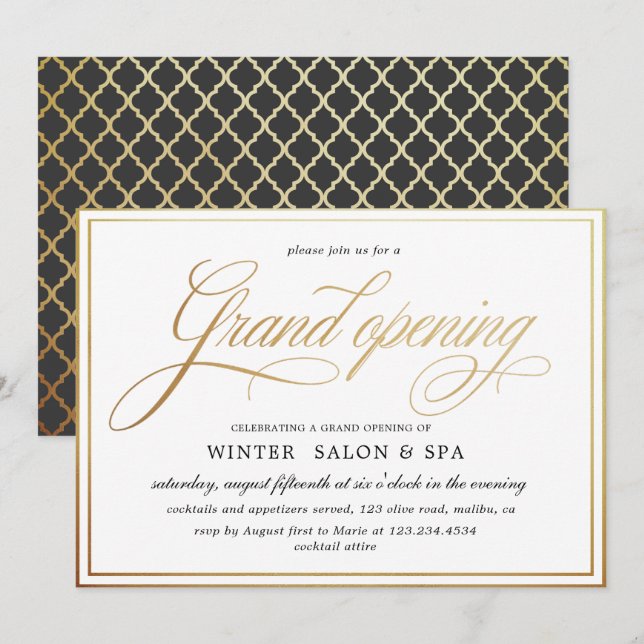 elegant calligraphy gold Grand Opening Invitation (Front/Back)