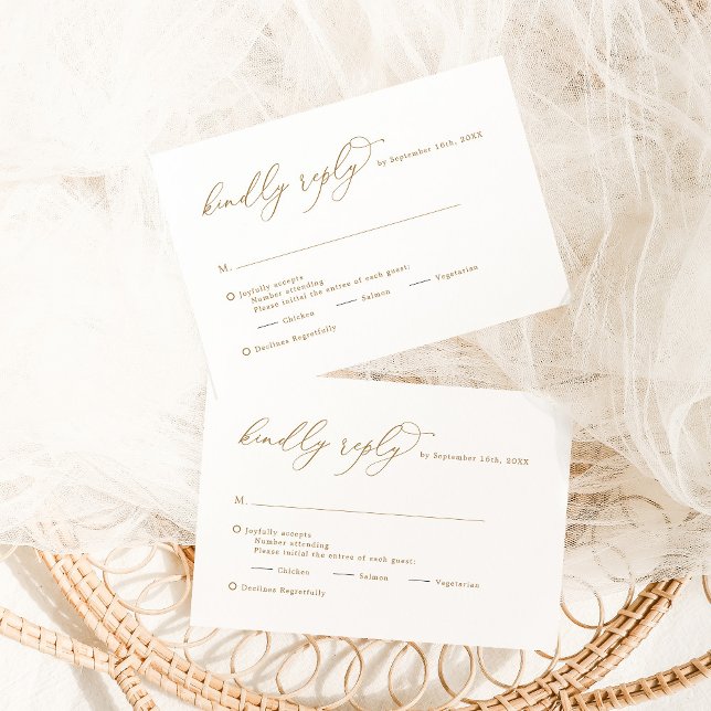 Elegant Calligraphy Gold Kindly Reply Wedding RSVP Card (Creator Uploaded)