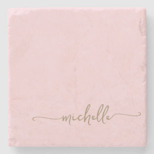 Elegant Calligraphy Gold Monogram Name  Script  Stone Coaster