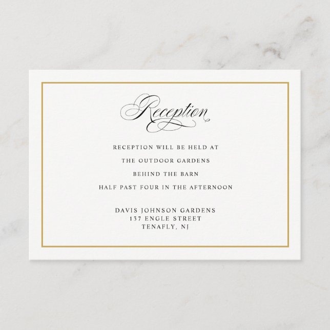Elegant Calligraphy Gold Reception Directions Enclosure Card (Front)