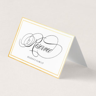 Elegant Calligraphy Gold Reserved Wedding Card