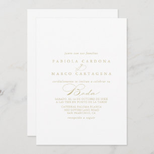 Elegant Calligraphy Gold Spanish Wedding  Invitation