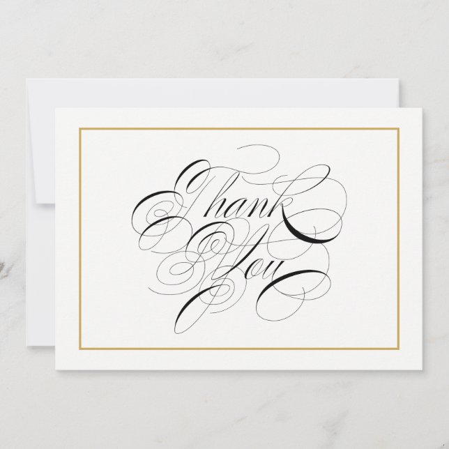 Elegant Calligraphy Gold Thank You Card (Front)