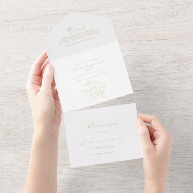 Elegant Calligraphy Gold Wedding  All In One Invit Invitation (Tearaway)