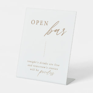 Elegant Calligraphy Gold Wedding Open Bar Table Pedestal Sign