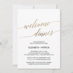 Elegant Calligraphy   Gold Welcome Dinner Invitation