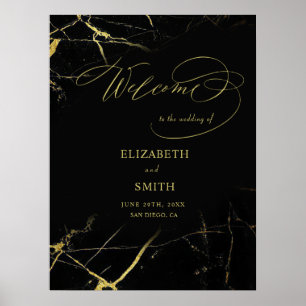 Elegant Calligraphy Golden Veined Marble Wedding Poster