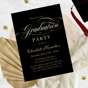Elegant Calligraphy Grad Party Black And Gold