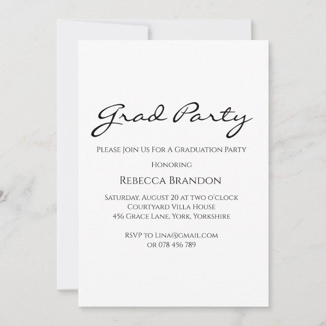 Elegant Calligraphy Graduation Party Invitation (Front)