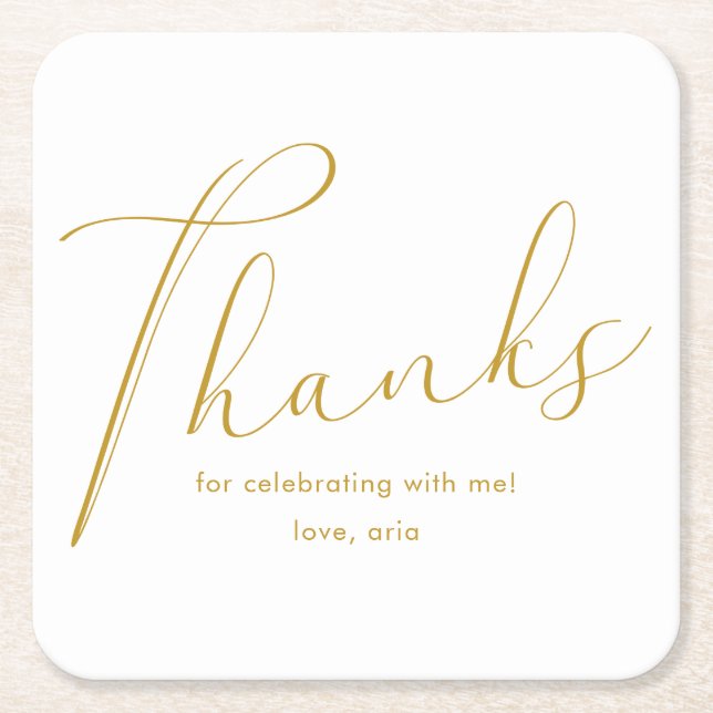 Elegant Calligraphy Graduation Party Thank You Square Paper Coaster (Front)