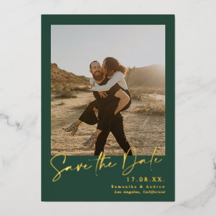 Elegant calligraphy green 2 photos save the date