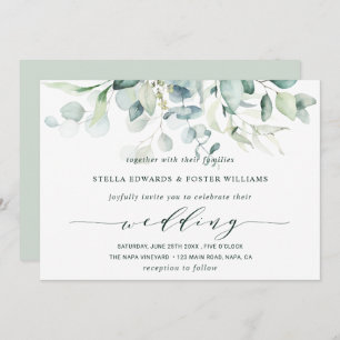 Elegant Calligraphy Green Foliage Wedding Invitation