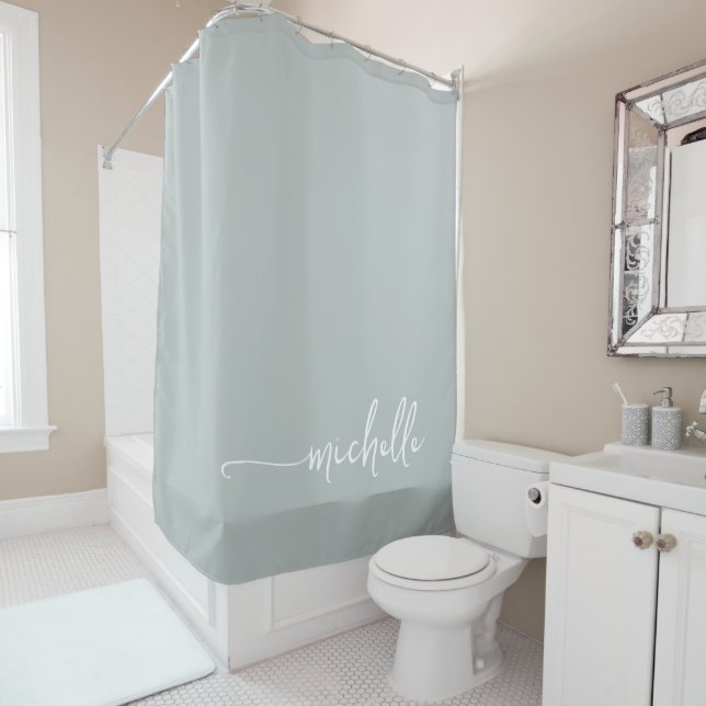 Elegant Calligraphy Green Script Monogram Shower Curtain (In Situ)