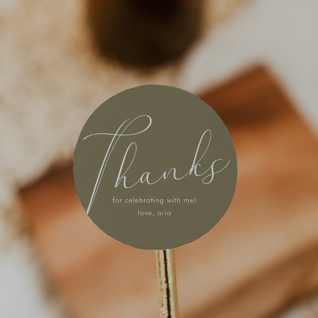 Elegant Calligraphy Green Thank You Classic Round Sticker (Creator Uploaded)