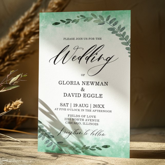 Elegant Calligraphy Greenery Watercolor Wedding  Invitation (Creator Uploaded)