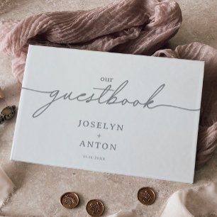 Elegant Calligraphy Grey Chic Wedding Guest Book