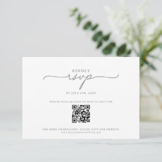 Elegant Calligraphy Grey Qr Code Wedding RSVP Card