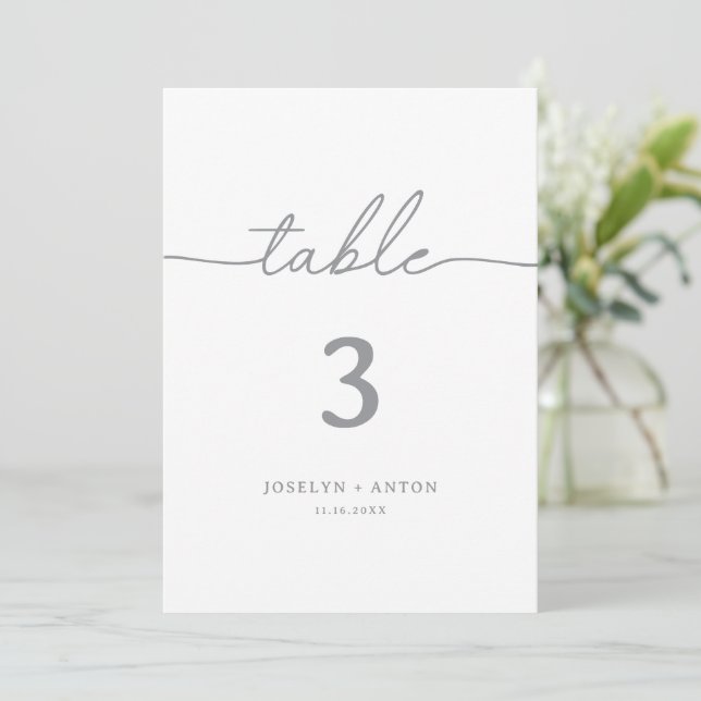 Elegant Calligraphy Grey Wedding Table Numbers (Standing Front)