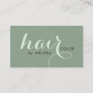 Elegant Calligraphy Hair Colour On Sage Green Business Card