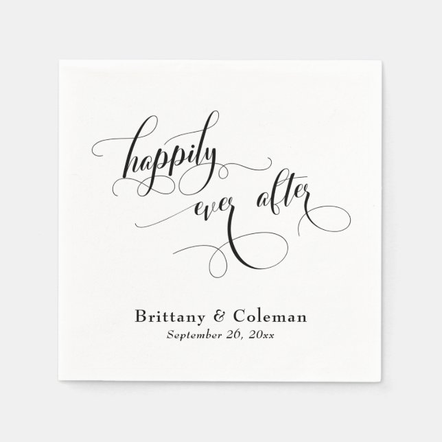 Elegant Calligraphy Happily Ever After Wedding Napkin (Front)