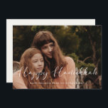 Elegant calligraphy Happy Hanukkah photo Holiday Card<br><div class="desc">Happy Hanukkah card! A modern typography for this winter Holiday photo cards collection. To customise with your favourite family picture. You can also easily change the colour of the font or the background to your liking.</div>