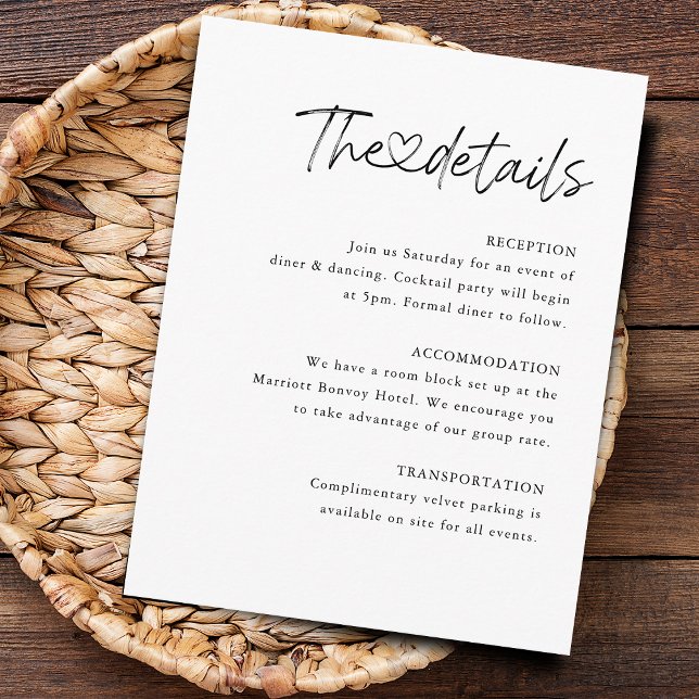 Elegant Calligraphy Heart Wedding Details Enclosure Card (Elegant Calligraphy Heart Wedding Details Enclosure Card)