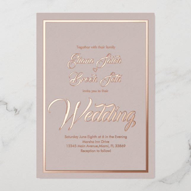 Elegant Calligraphy Heart Wedding Pressed   Foil  (Front)