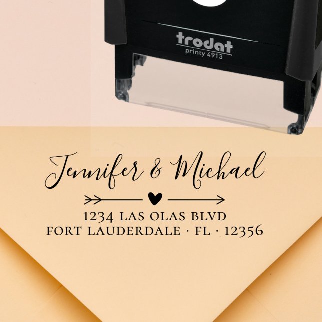 Elegant Calligraphy Heart Wedding Return Address  Self-inking Stamp (Creator Uploaded)