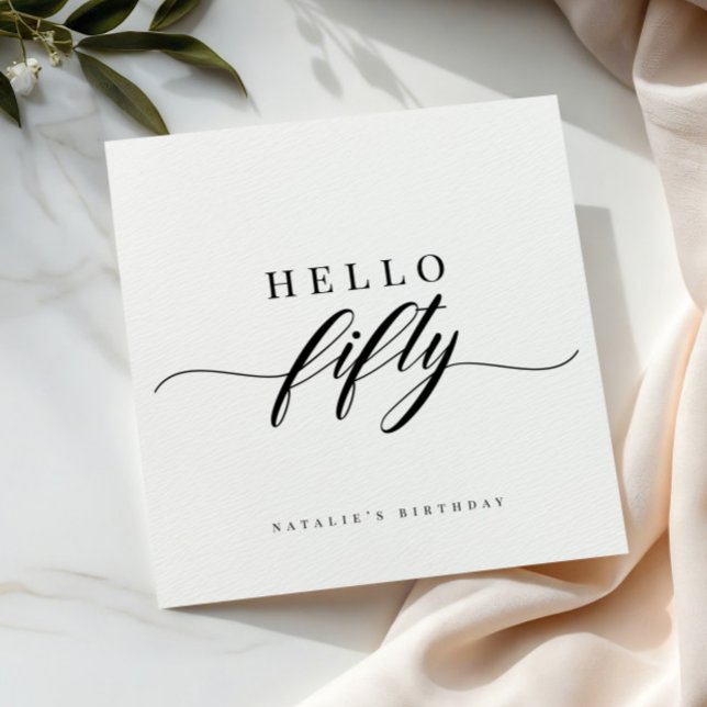 Elegant Calligraphy Hello 50 Birthday Personalized Napkin (Creator Uploaded)