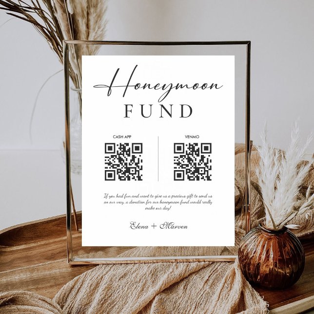 Elegant Calligraphy Honeymoon Fund QR Code Wedding Pedestal Sign (Creator Uploaded)