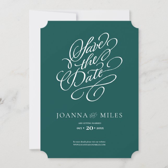 Elegant Calligraphy Jade Green Save the Date Invitation (Front)