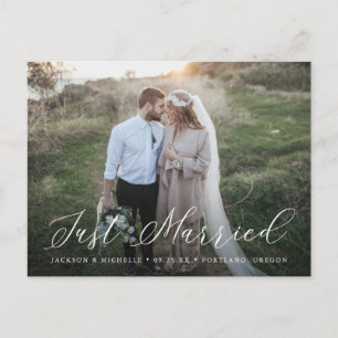 Elegant Calligraphy Just Married Wedding Elopement Postcard