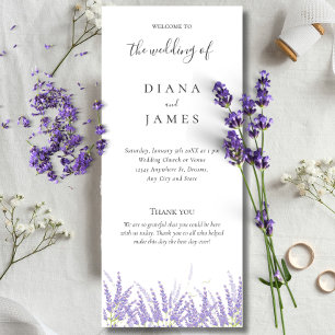 Elegant Calligraphy Lavender flower Wedding Program