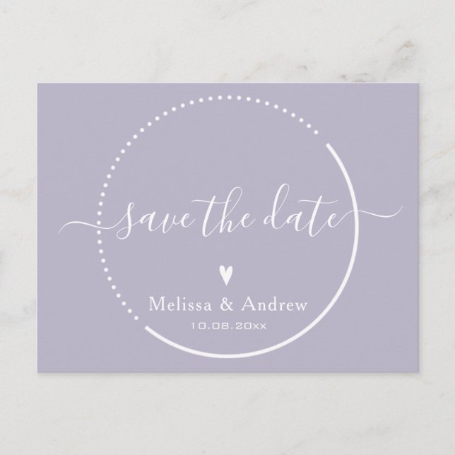 Elegant Calligraphy Lavender Wedding Save the Date Postcard (Front)