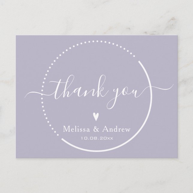 Elegant Calligraphy - Lavender Wedding Thank You Postcard (Front)